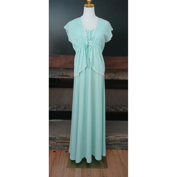 Womens 2-Piece Long Nightgown/Evening Gown 7/8 Short Sleeve Cover Jacket Vintage - Picture 2 of 16